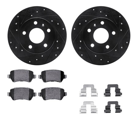 Dynamic Friction Co 8612-53003, Rotors-Drilled, Slotted-Black w/ 5000 Euro Ceramic Brake Pads incl. Hardware, Zinc Coat 8612-53003